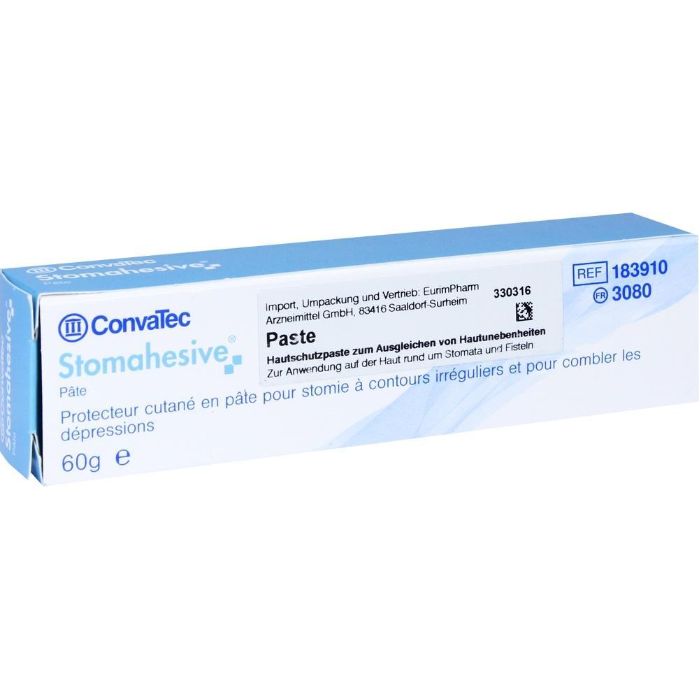 Eine blaue und wei&szlig;e Verpackung f&uuml;r Hautschutzpaste f&uuml;r Stomabehandlungen.