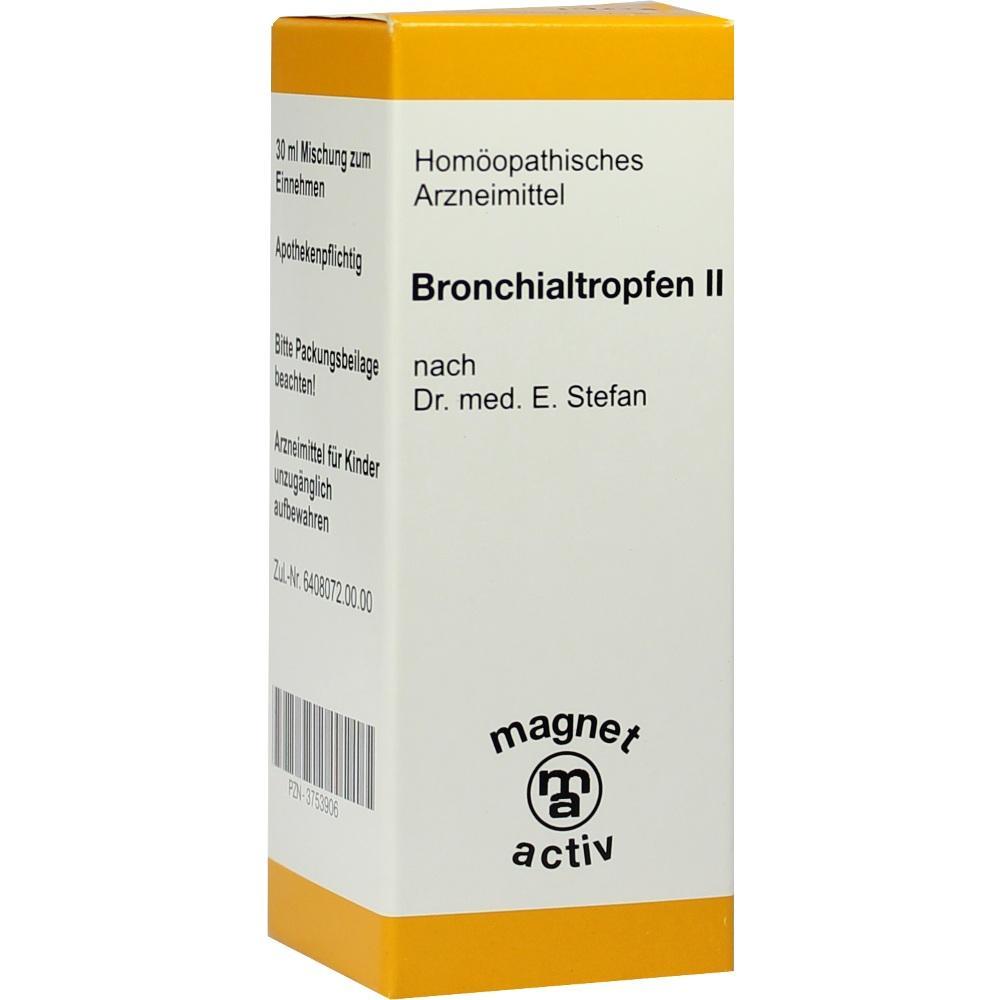 Weiße Verpackung eines homöopathischen Arzneimittels namens Bronchialtropfen II.