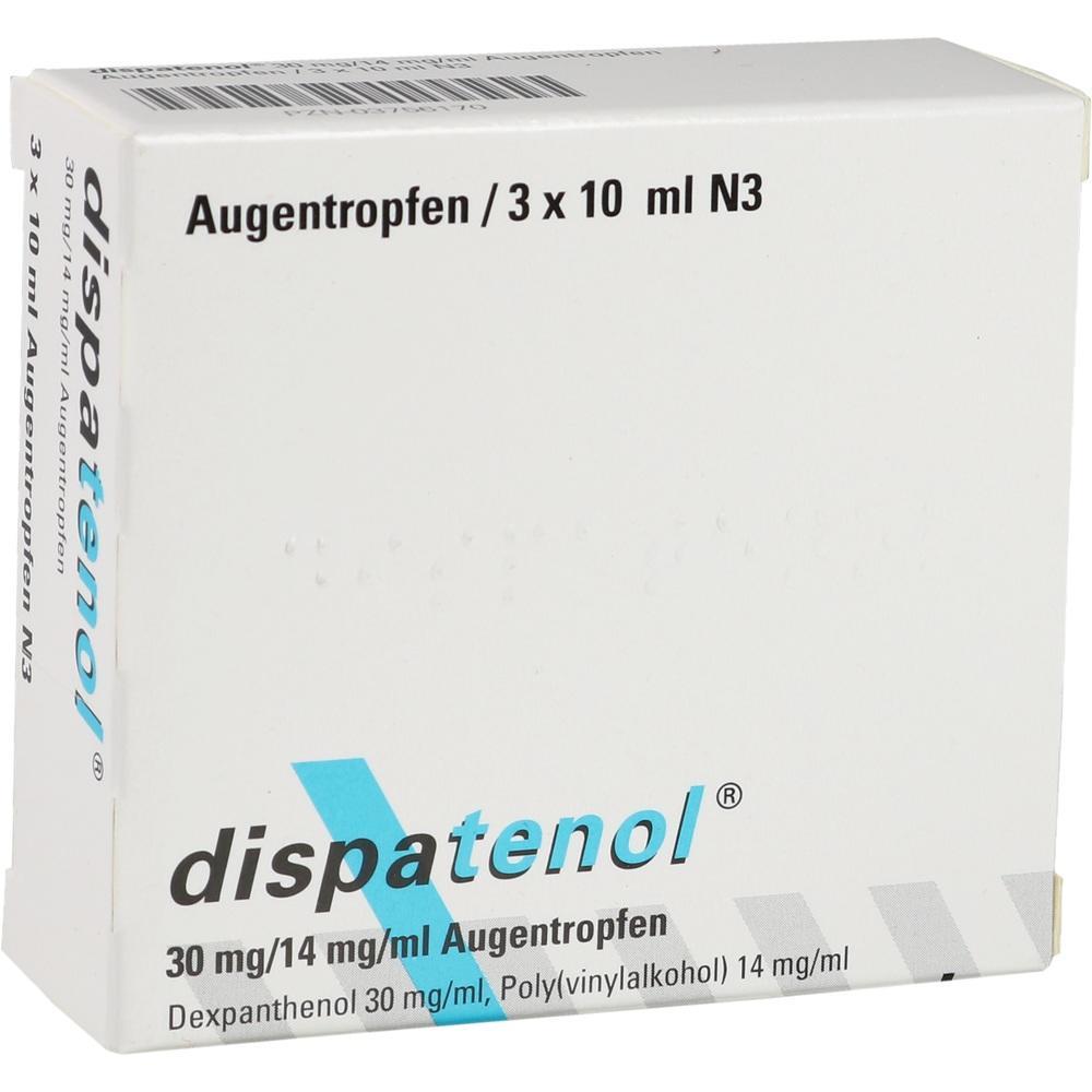Weiße Verpackung mit der Aufschrift "dispatenol Augentropfen".