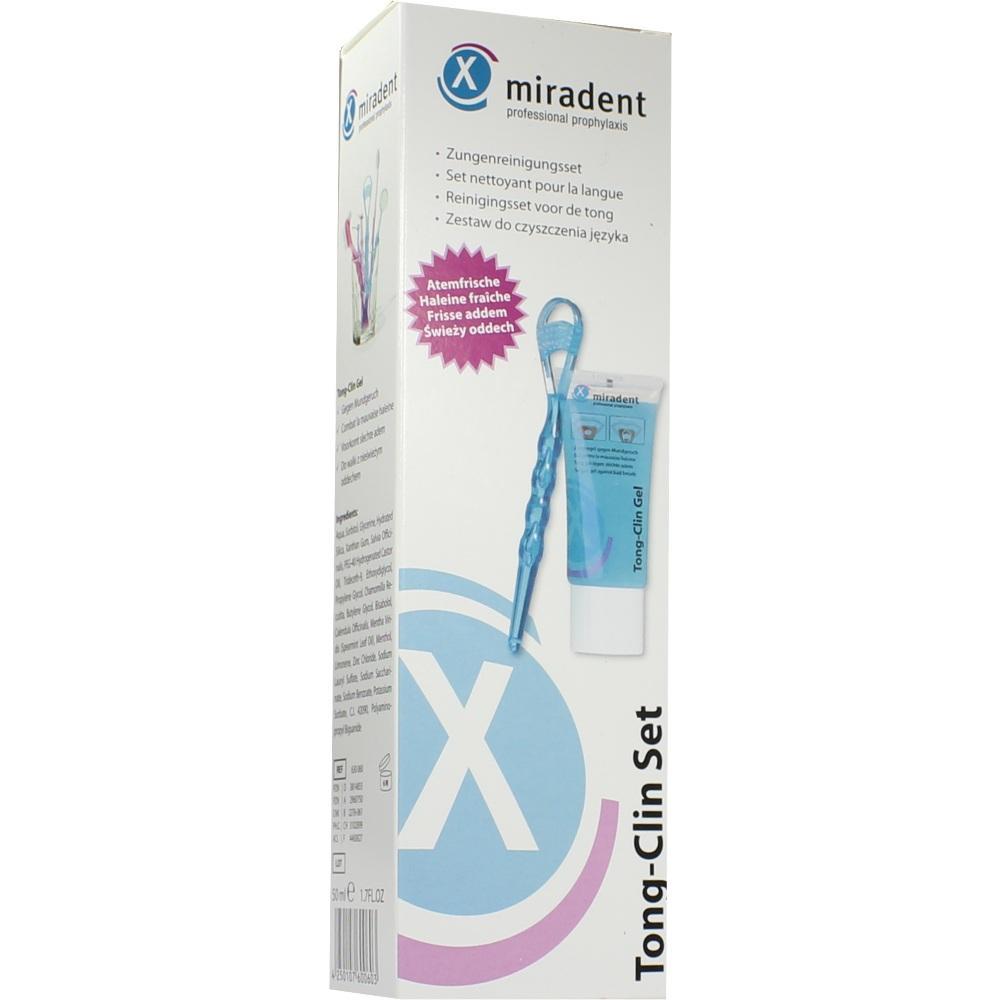 Eine Verpackung für ein Zungenreinigungsset von miradent.