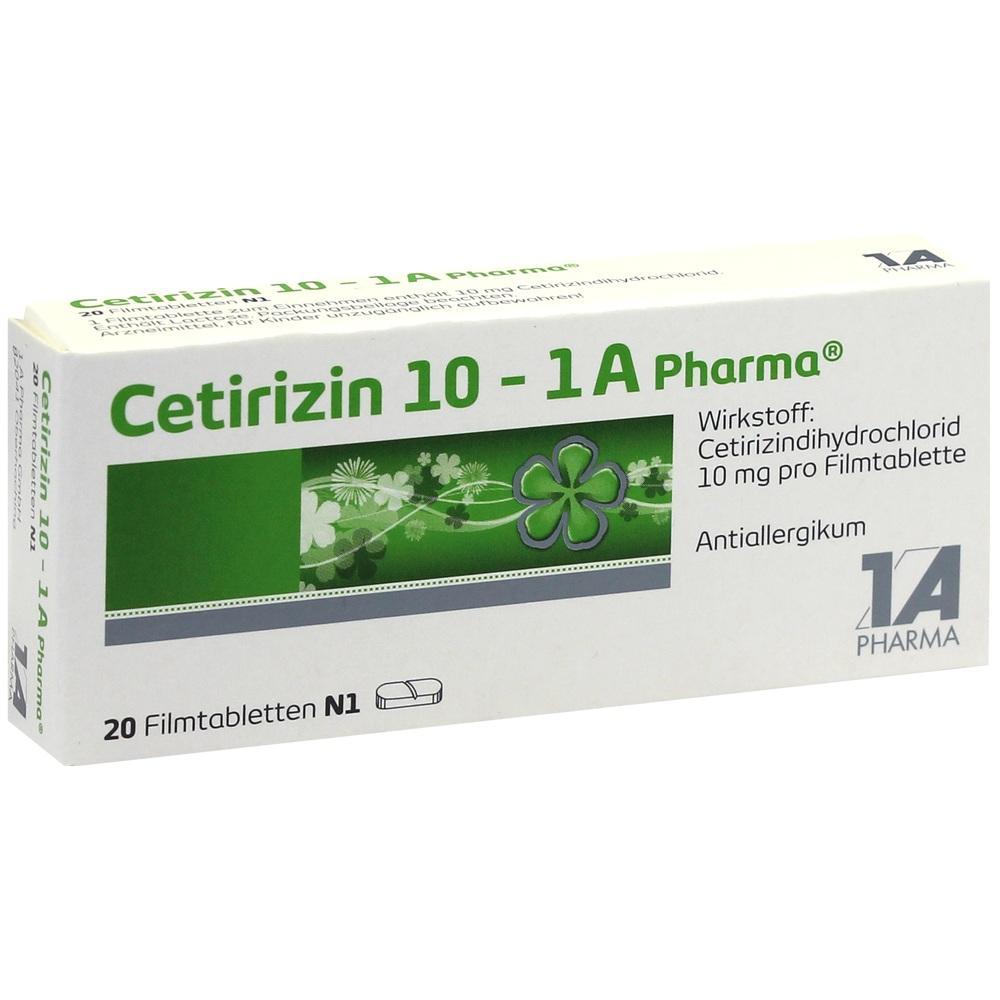 Eine Packung Cetirizin 10 mg Filmtabletten gegen Allergien.