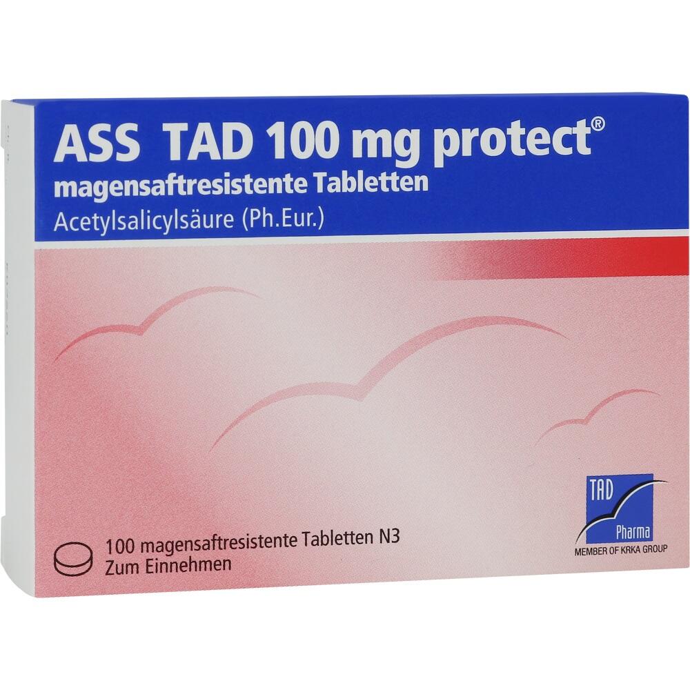 Eine Packung ASS TAD 100 mg protect magensaftresistente Tabletten.