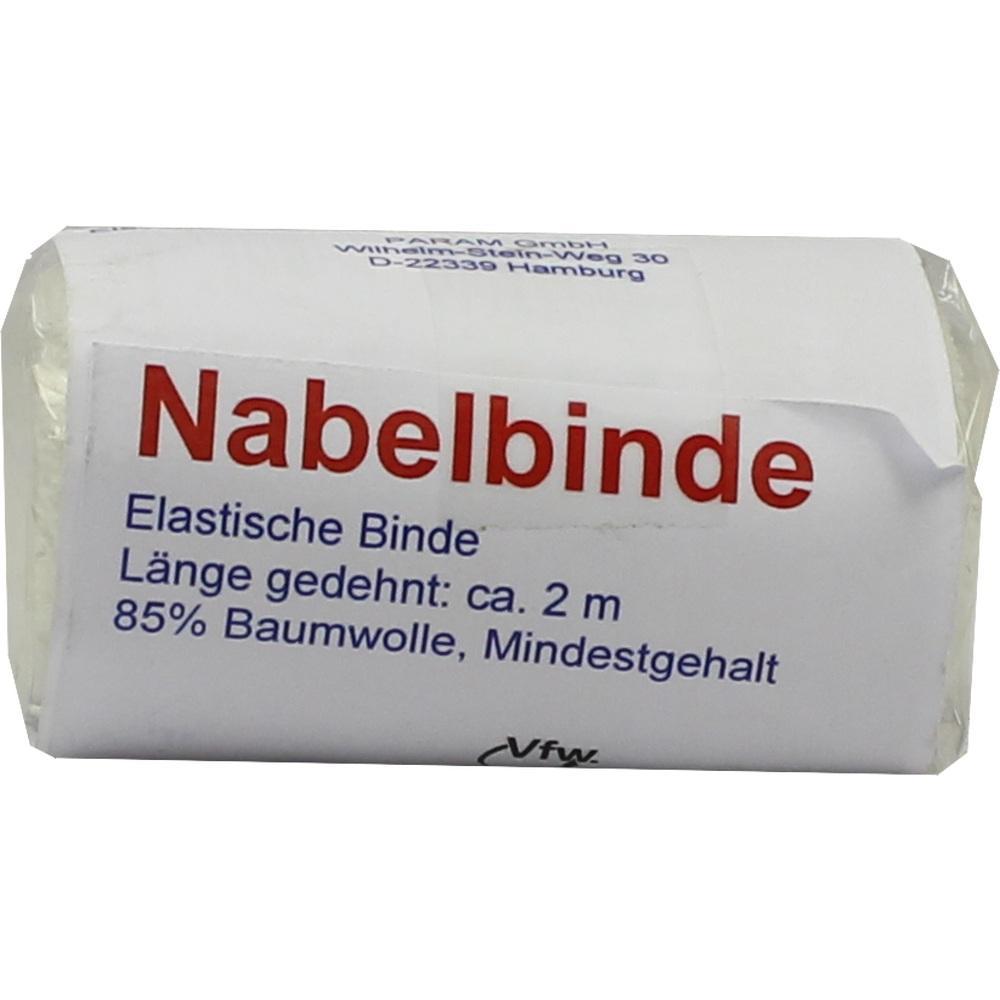 Eine elastische Nabelbinde, Länge ca. 2 m, aus 85% Baumwolle.
