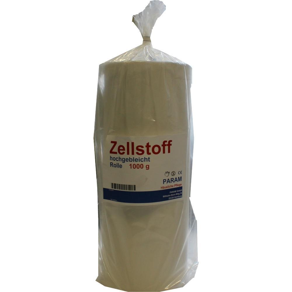 Eine große, weiße Papierrolle in Plastik verpackt mit Aufdruck "Zellstoff".