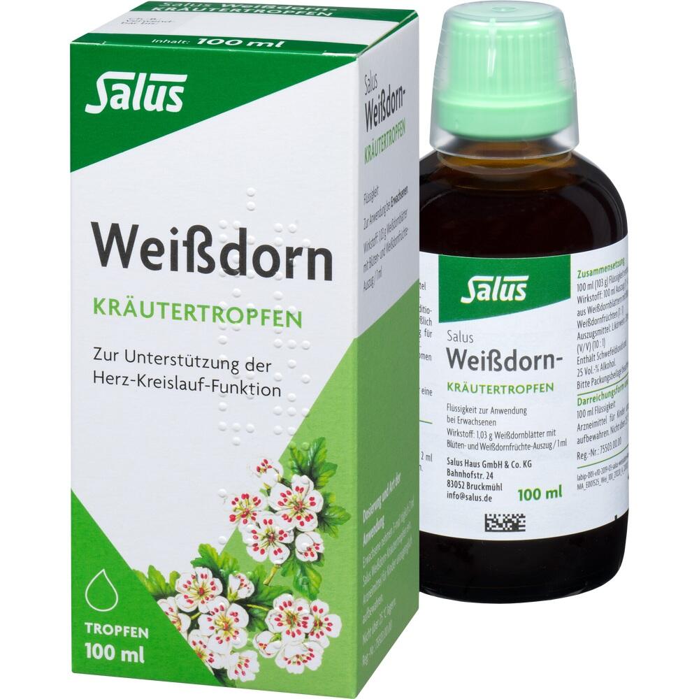 Wei&szlig;dorn-Kr&auml;utertropfen-Flasche und Verpackung zur Unterst&uuml;tzung der Herz-Kreislauf-Funktion.