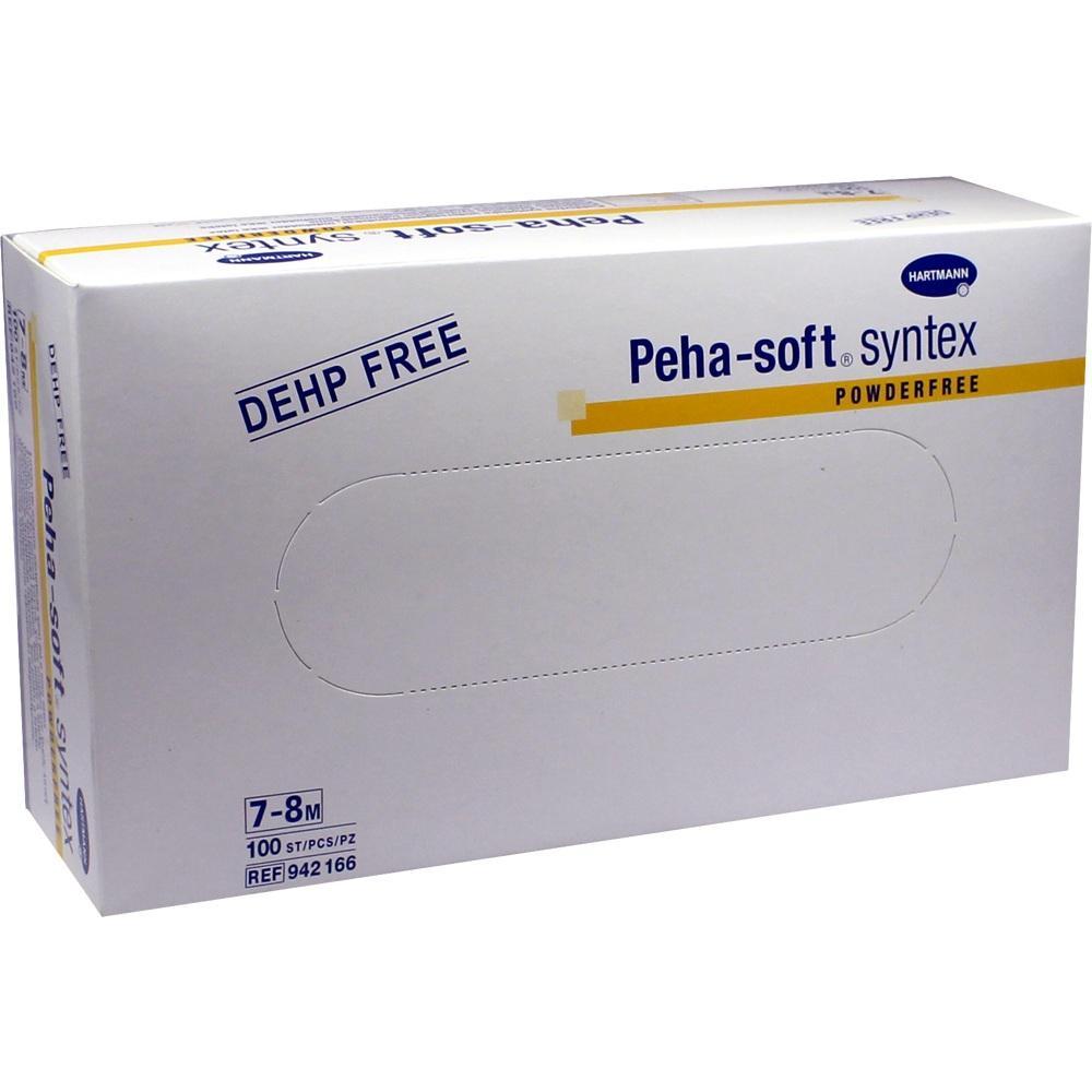 Wei&szlig;e Schachtel mit blauer Aufschrift "Peha-soft syntex", gef&uuml;llt mit 100 Handschuhen.