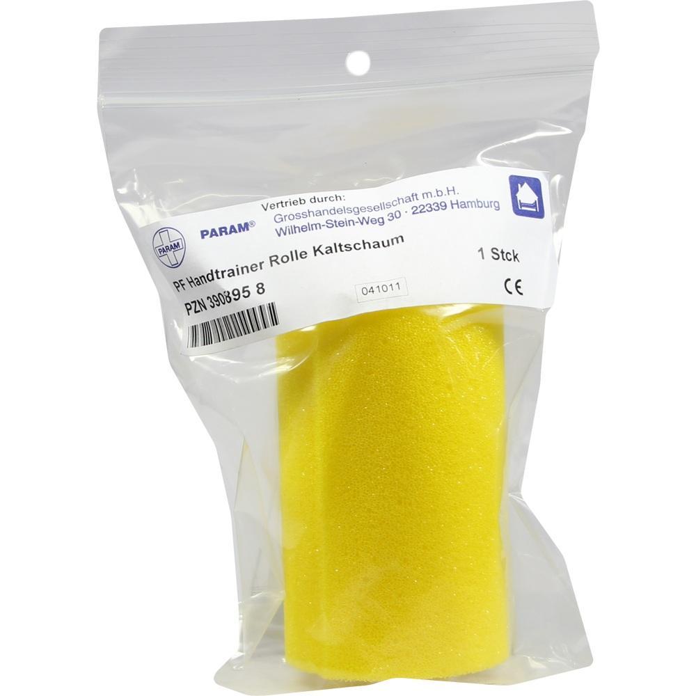 Gelbe Schaumrolle in transparenter Verpackung mit Etikett.