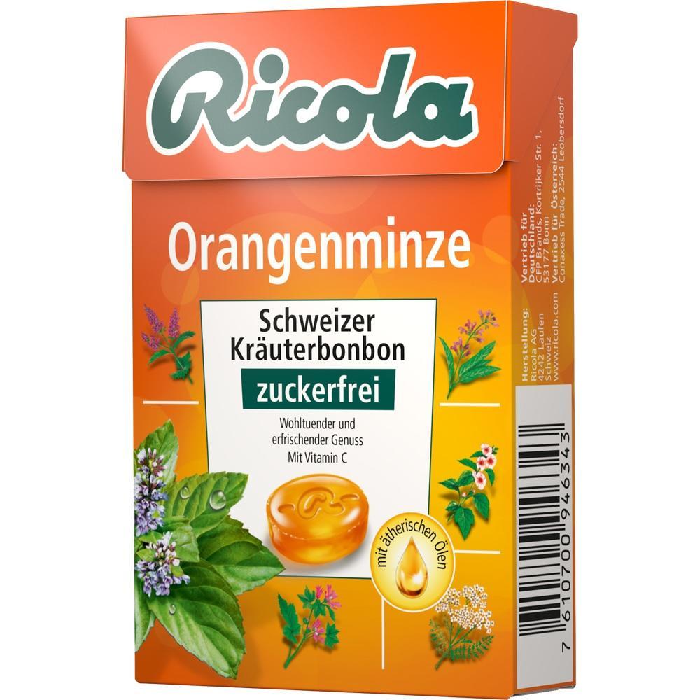 Orange Packung Ricola Orangenminze, zuckerfrei mit Kräutern und Vitamin C.