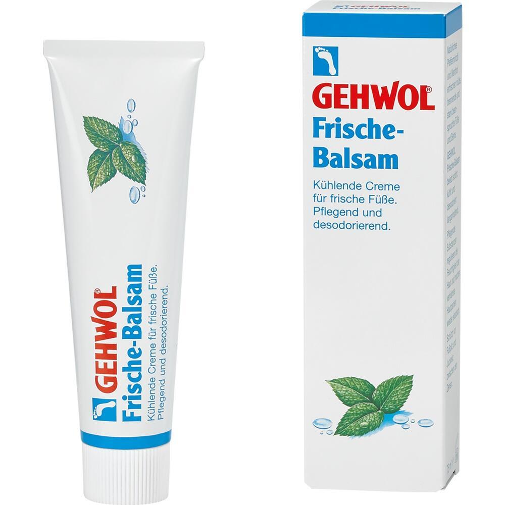 Eine Tube und Schachtel mit kühlender Fußcreme namens "Gehwol Frische-Balsam".