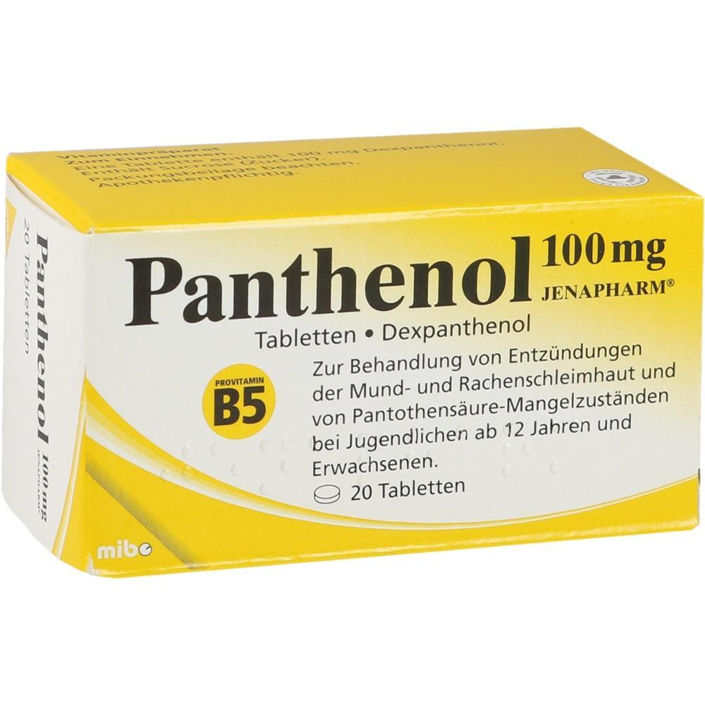 Gelbe Packung mit Panthenol-Tabletten gegen Entz&uuml;ndungen im Mund- und Rachenbereich.
