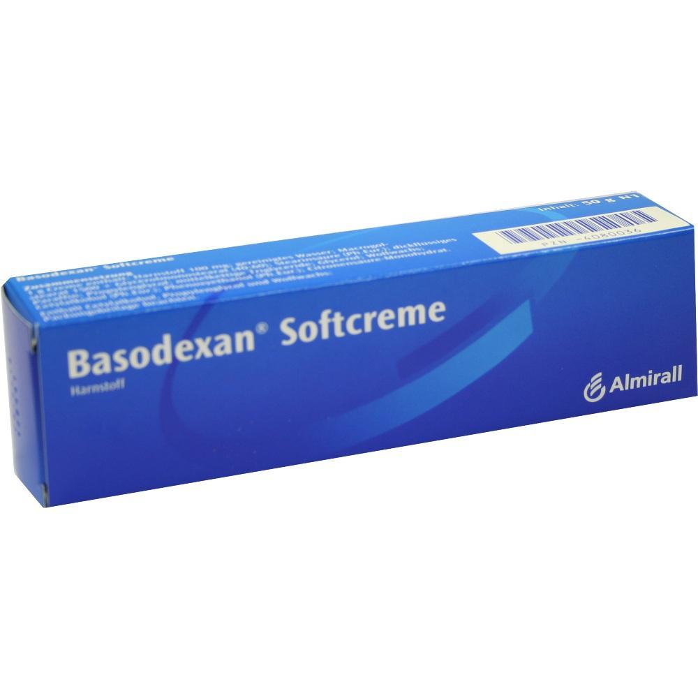 Blaue Packung mit der Aufschrift "Basodexan Softcreme".