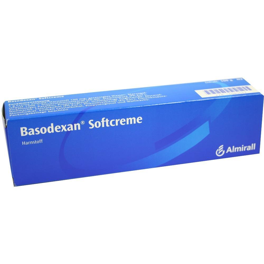 Blaue Verpackung mit der Aufschrift "Basodexan Softcreme".