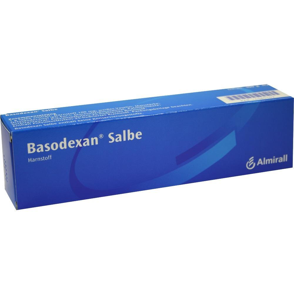 Blaue Schachtel mit der Aufschrift "Basodexan Salbe".