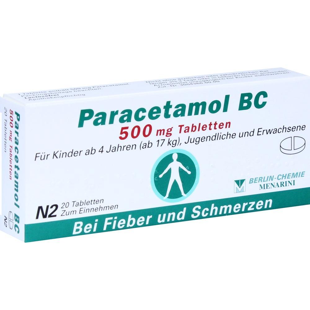 Wei&szlig;e Tablettenschachtel mit Paracetamol 500 mg gegen Fieber und Schmerzen.