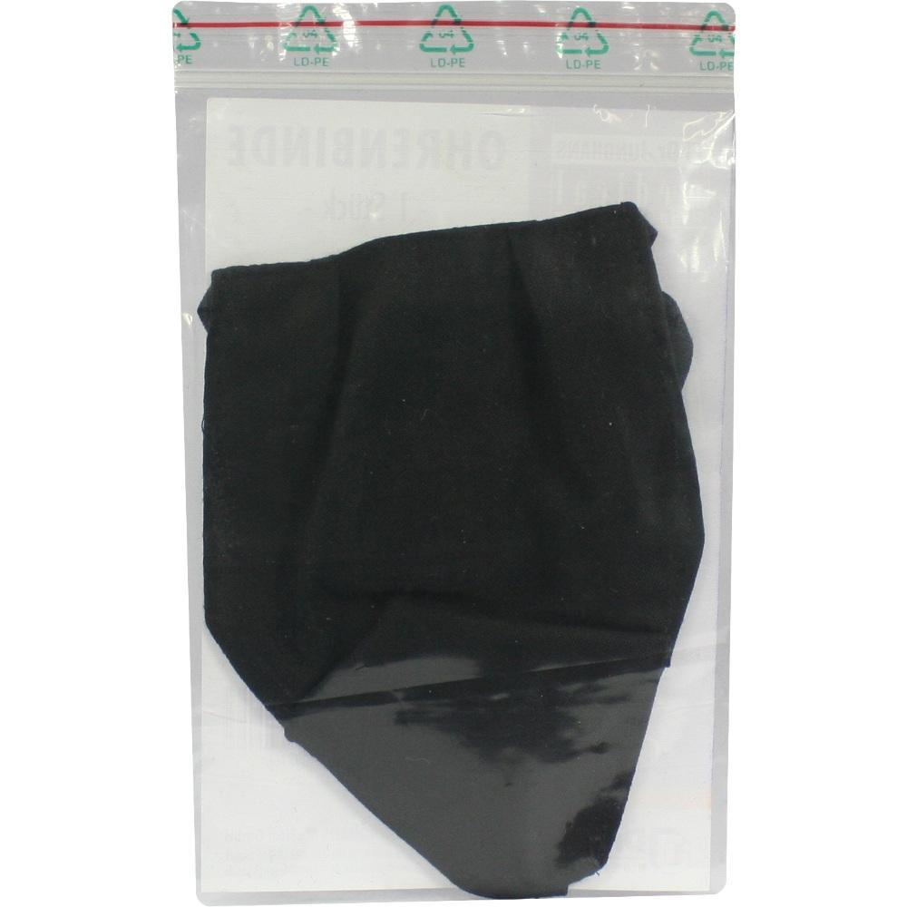 Eine schwarze Stoffmaske in einem durchsichtigen Plastikbeutel.