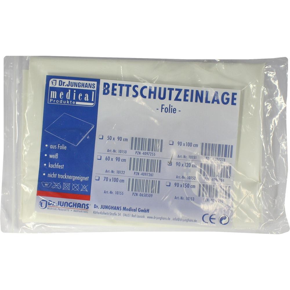 Verpackung einer Bettschutzauflage aus Folie mit verschiedenen Größen.