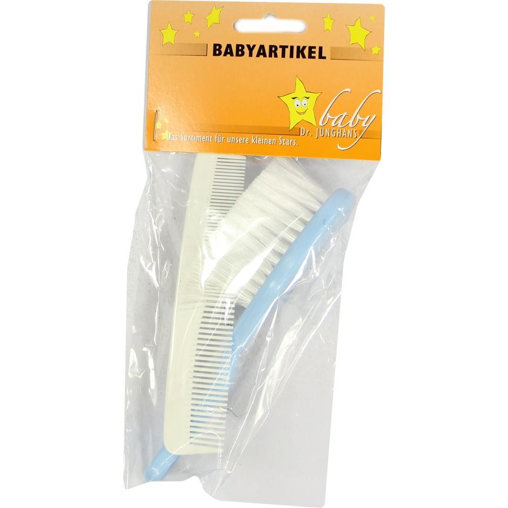 Kamm- und B&uuml;rstenset f&uuml;r Babys in Plastikverpackung.