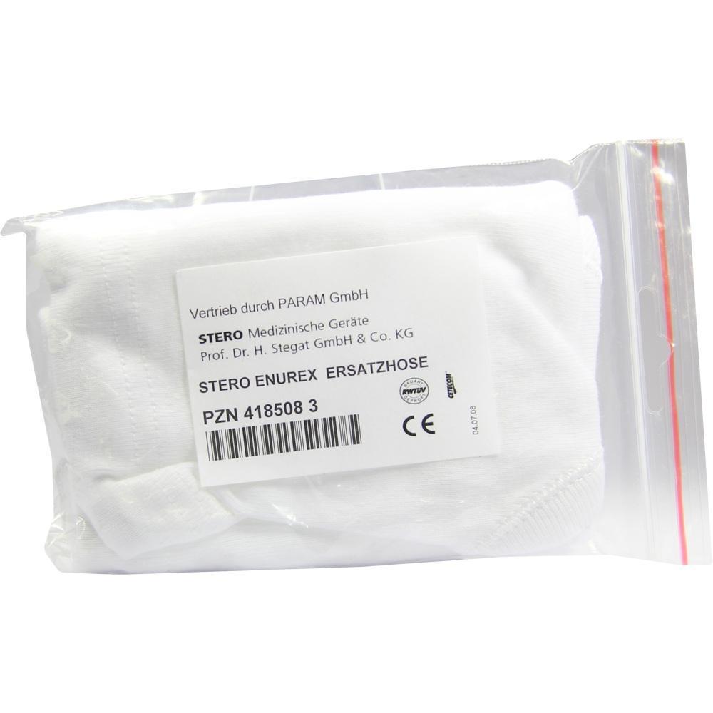 Eine Ersatzhose in weißem Plastikbeutel mit Etikett.