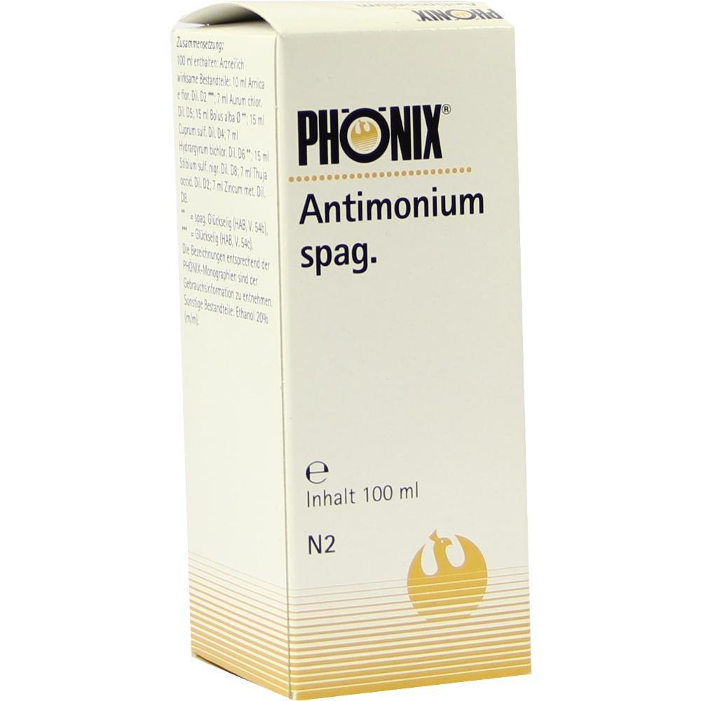 Eine wei&szlig;e Schachtel mit der Aufschrift "PH&Ouml;NIX Antimonium spag." und einem goldenen Logo darunter.