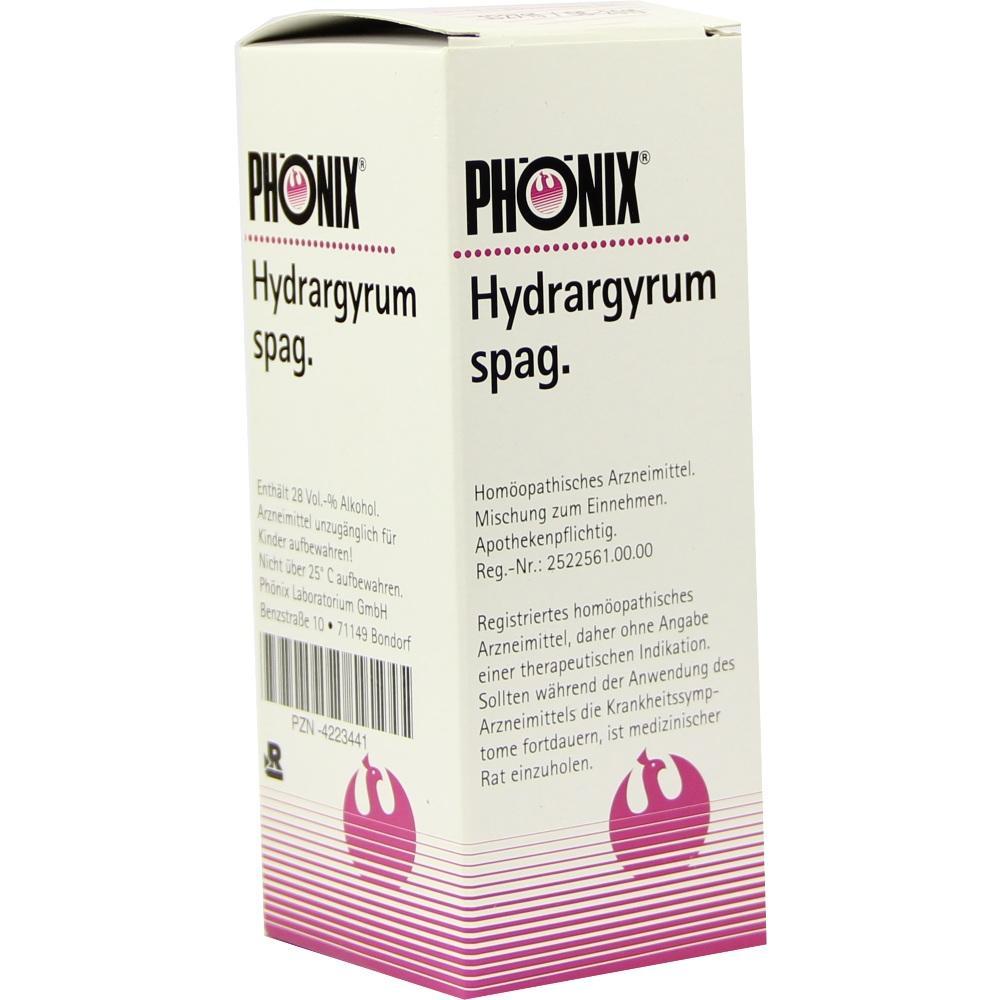 Wei&szlig;e Medikamentenverpackung mit der Aufschrift "PH&Ouml;NIX Hydrargyrum spag.".