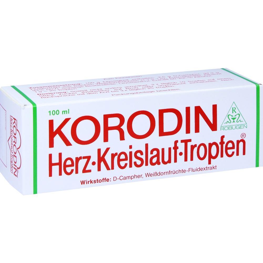Weiße Verpackung von Korodin Herz-Kreislauf-Tropfen mit roter Aufschrift.