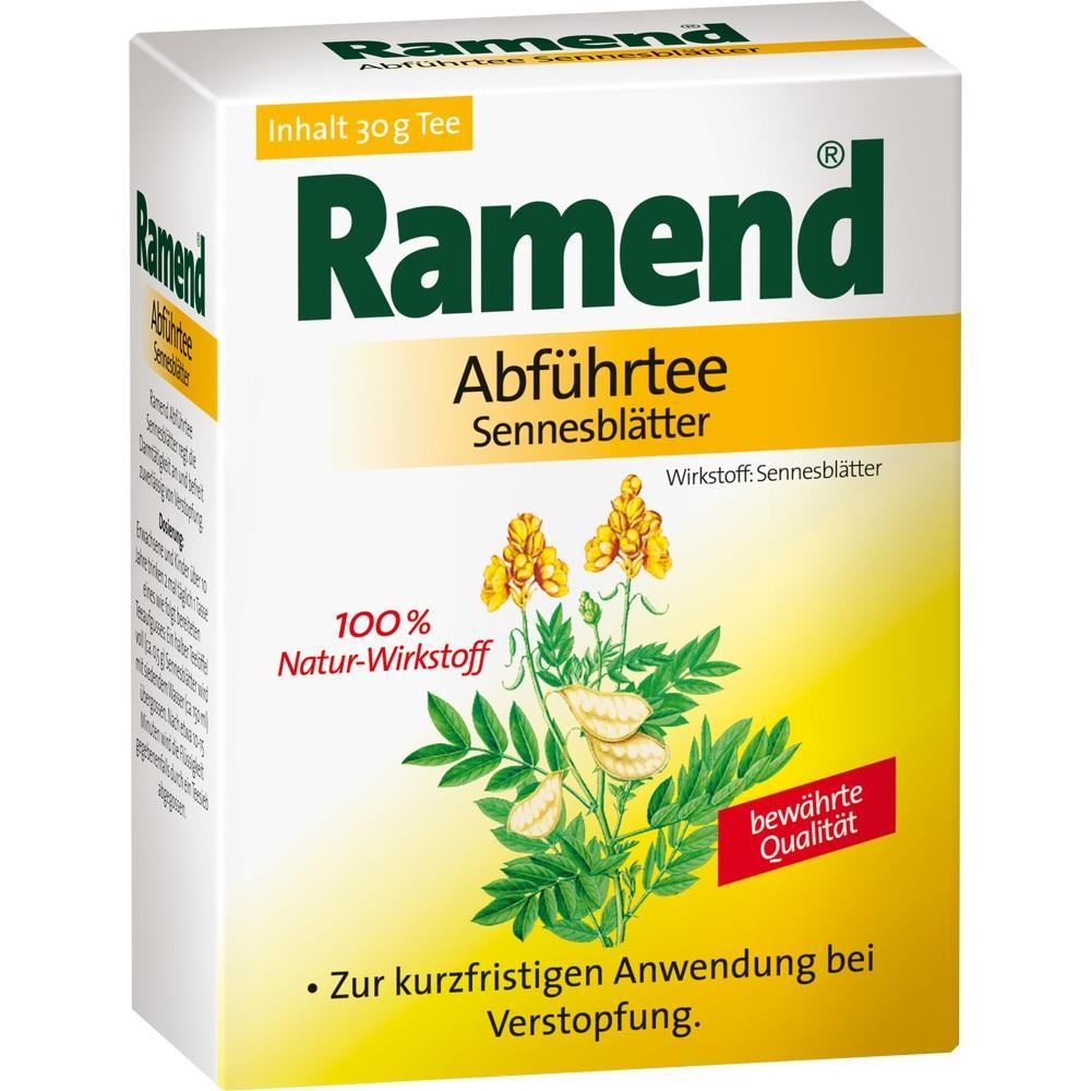 Packung mit Ramend-Abführtee aus Sennesblättern gegen Verstopfung.