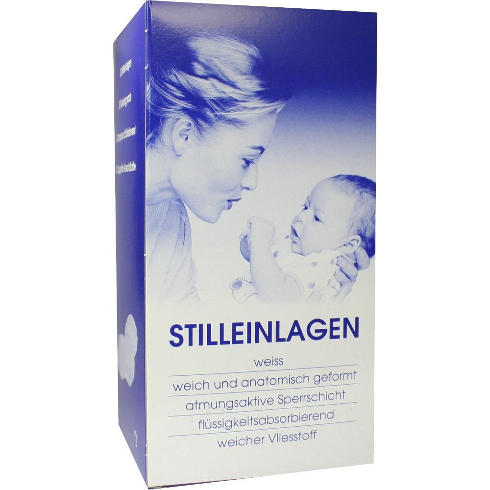 Eine Frau hält ein Baby; Verpackung von Still-Einlagen.
