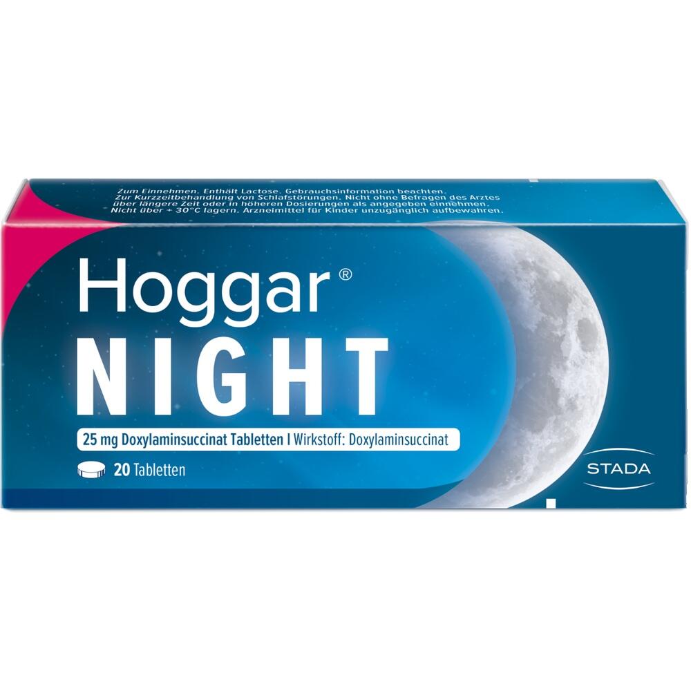 Verpackung von Hoggar Night, einem Schlafmittel mit 20 Tabletten.