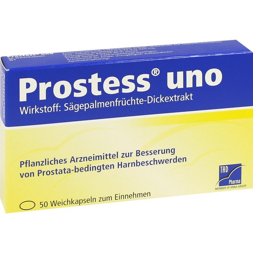 Die Verpackung zeigt ein pflanzliches Mittel gegen Prostatabeschwerden.