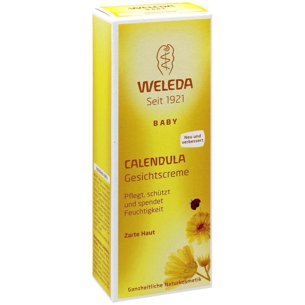 Gelbe Verpackung von Weleda Calendula Gesichtscreme für Babys.