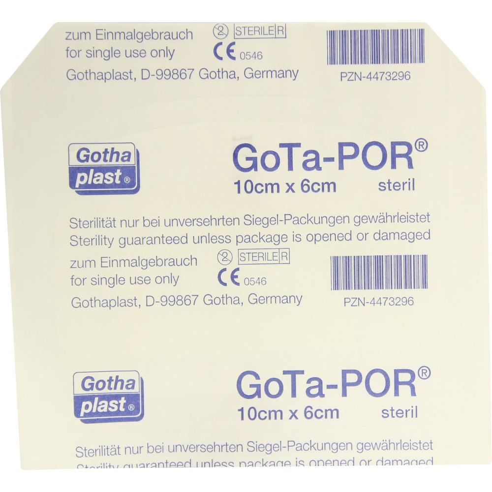 Verpackung von sterilen Pflastern der Marke GoTa-POR, 10 cm x 6 cm groß.