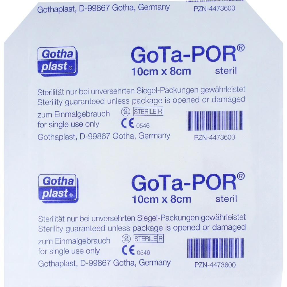 Verpackung von sterilen Pflastern der Marke GoTa-POR, Größe 10 cm x 8 cm.