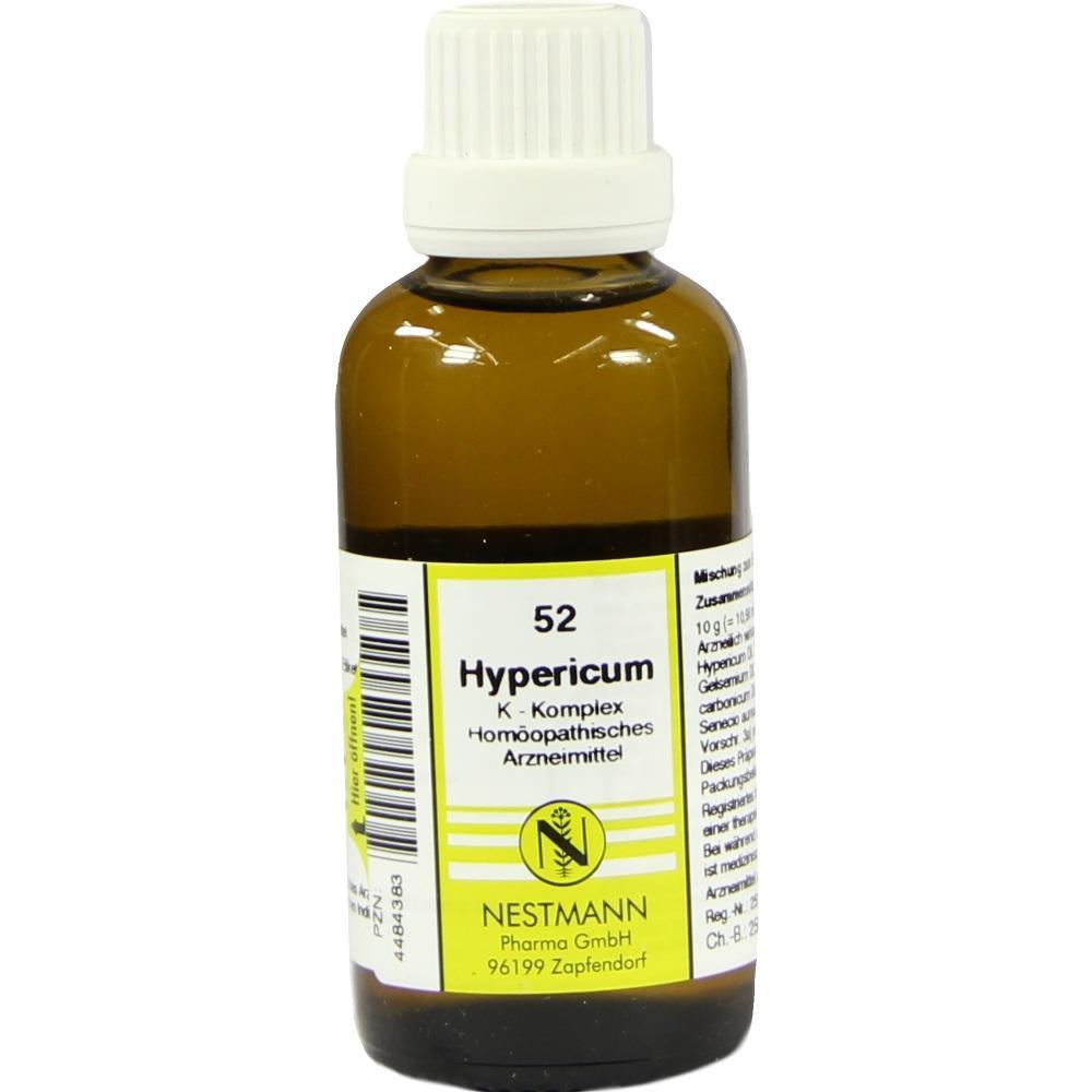 Braune Flasche mit wei&szlig;em Verschluss und Aufschrift "Hypericum, hom&ouml;opathisches Arzneimittel".