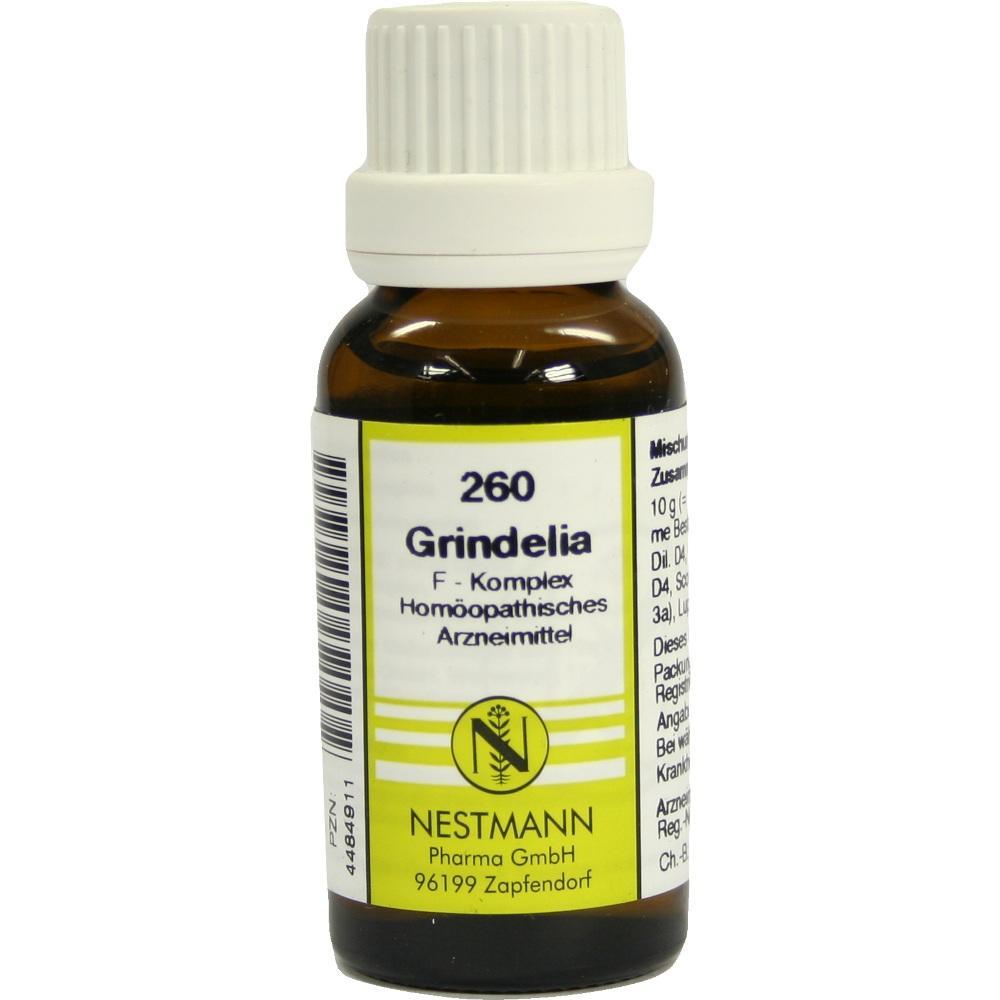 Braunes Fl&auml;schchen mit einem wei&szlig;en Etikett und der Aufschrift "Grindelia".