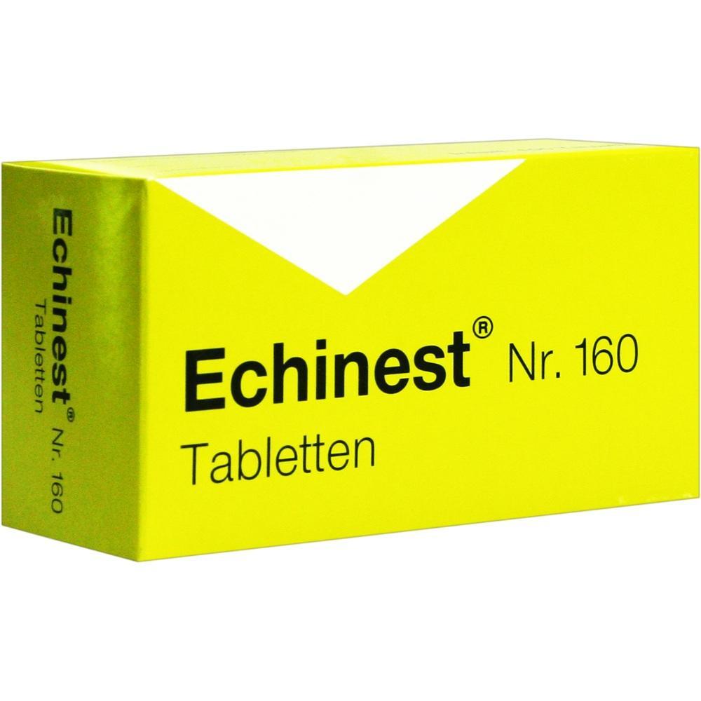 Gelbe Schachtel mit der Aufschrift "Echinest Nr. 160 Tabletten."