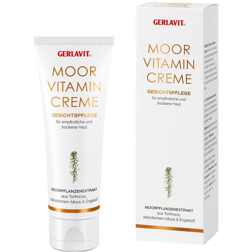 Eine Tube Moor Vitamin Creme steht neben ihrer Verpackung.