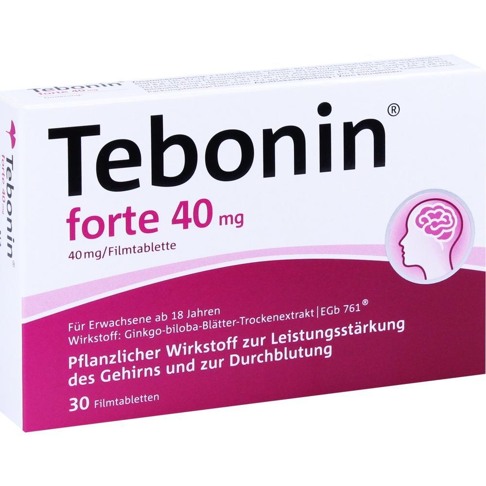 Verpackung von Tebonin forte Tabletten für Gehirnleistung und Durchblutung.