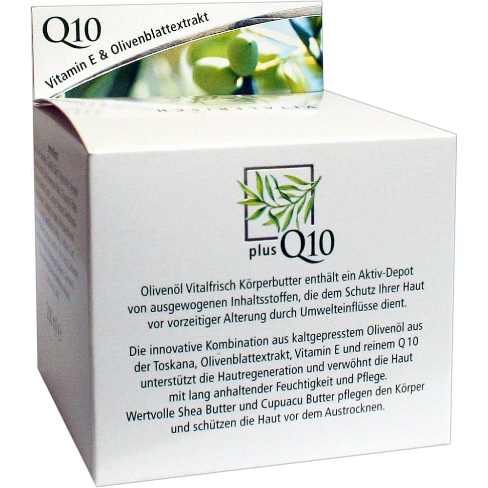 Eine Verpackung für Körperbutter mit Q10, Olivenöl und Vitamin E.