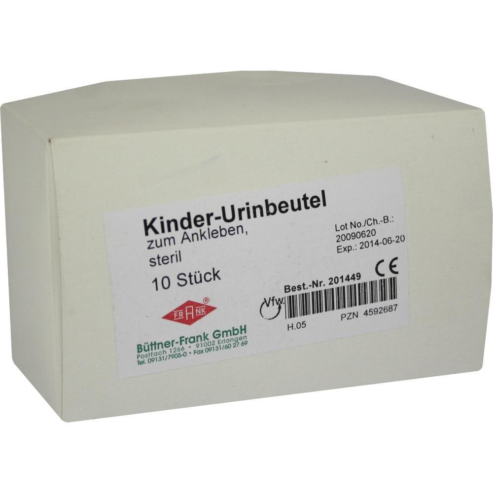 Eine Packung mit sterilen Urinbeuteln für Kinder, zum Ankleben, 10 Stück.