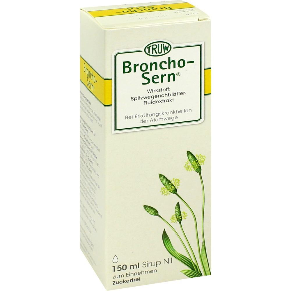 Eine Packung Broncho-Sern Sirup gegen Atemwegserkrankungen.