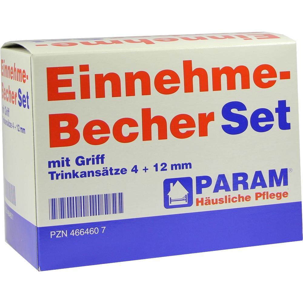 Eine Box mit einem Set von Einnehme-Bechern der Marke PARAM.