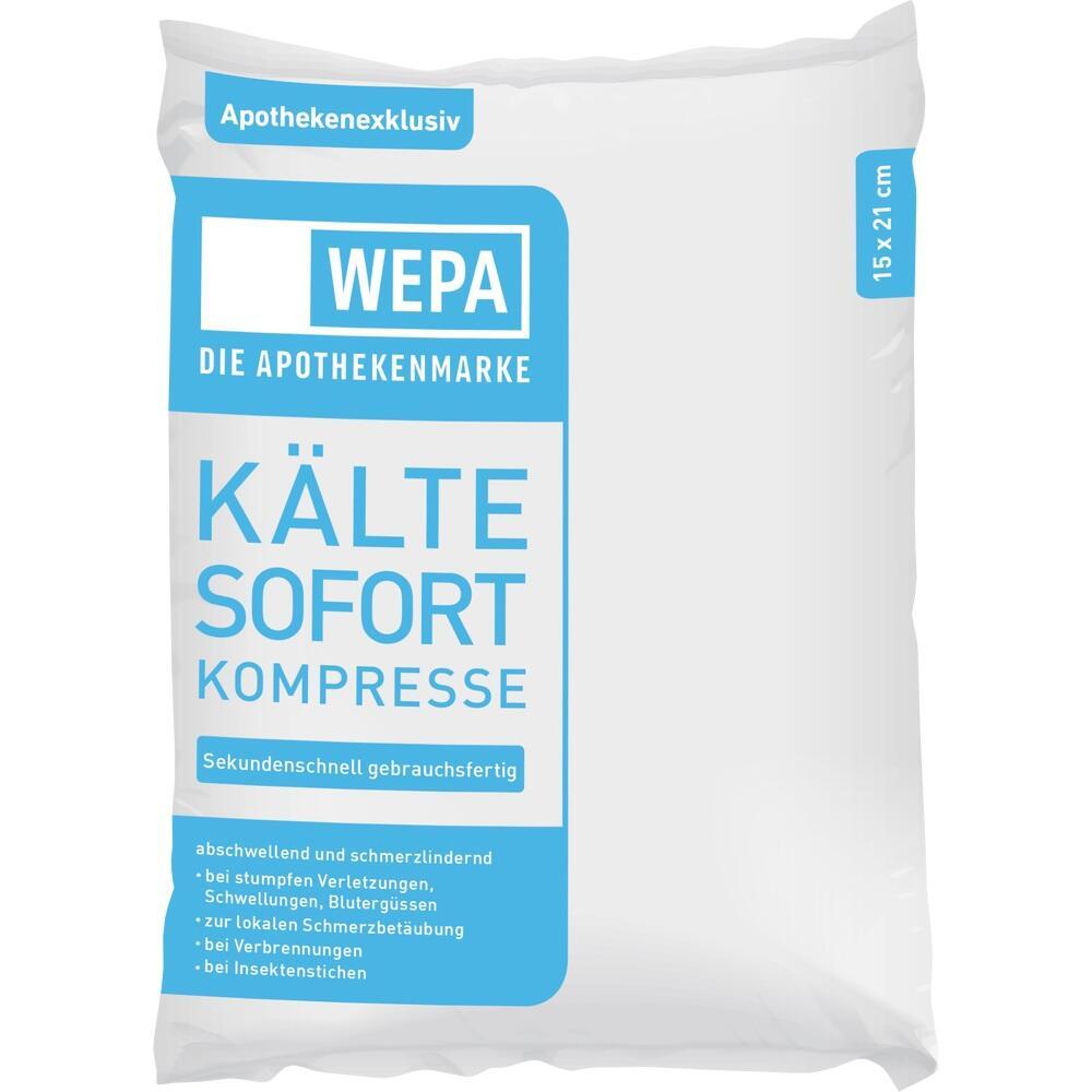 Wei&szlig;e Verpackung mit blauer Aufschrift: "K&auml;lte Sofort Kompresse".