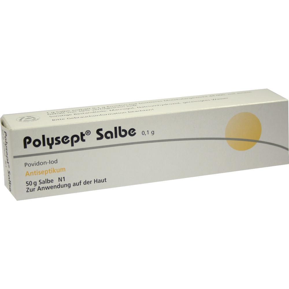 Eine Packung mit antiseptischer Salbe namens Polysept f&uuml;r die Haut.