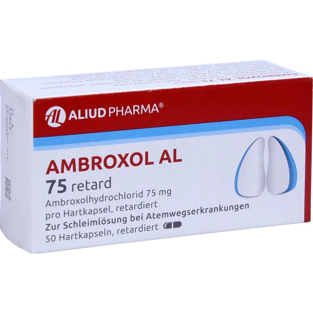Eine Packung Ambroxol AL Tabletten zur Schleiml&ouml;sung bei Atemwegserkrankungen.
