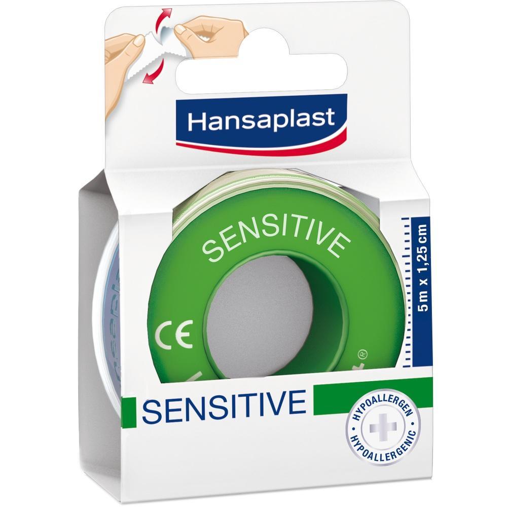 Verpackung von Hansaplast Sensitive Pflasterrolle in Grün.