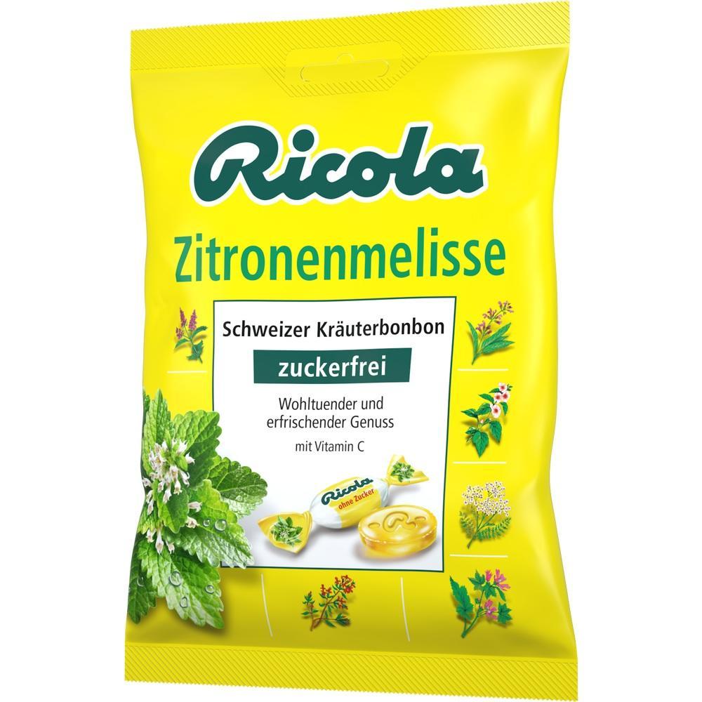 Gelbe Packung Ricola Zitronenmelisse Bonbons, zuckerfrei und mit Vitamin C.