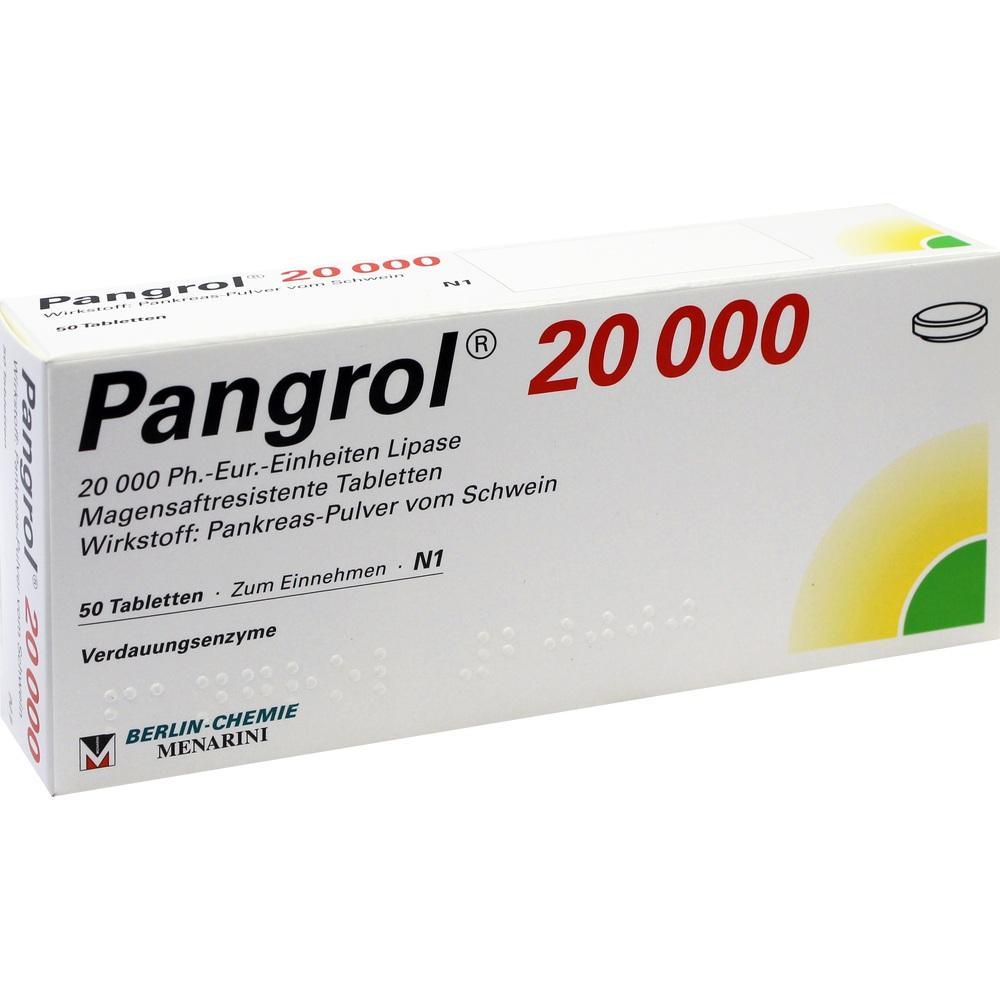 Verpackung von Medikamenten mit dem Namen "Pangrol 20 000".