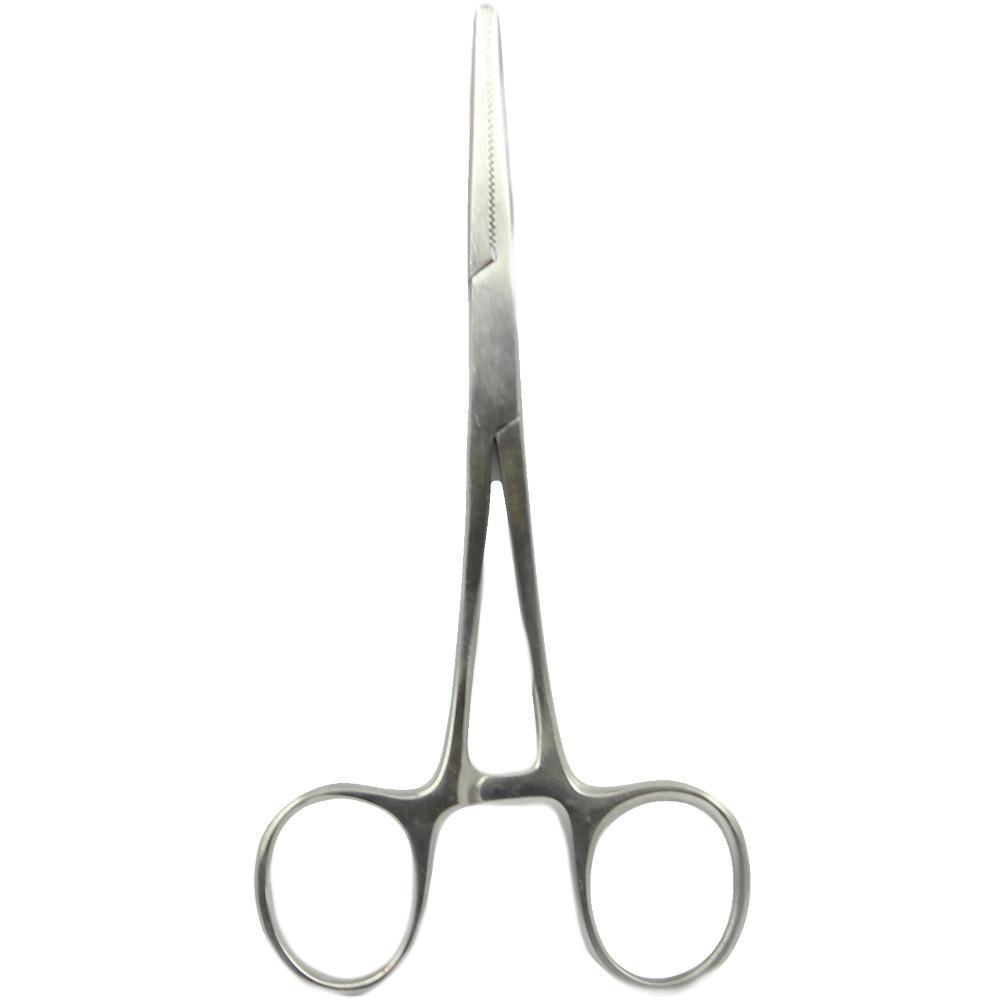 Eine silberne, metallene Klemme mit zwei Griffen und schmalen Spitzen.