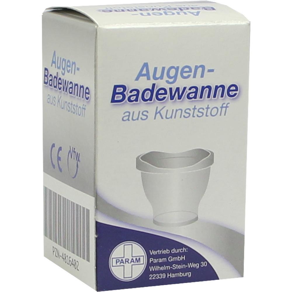 Eine Verpackung von einer Augen-Badewanne aus Kunststoff.