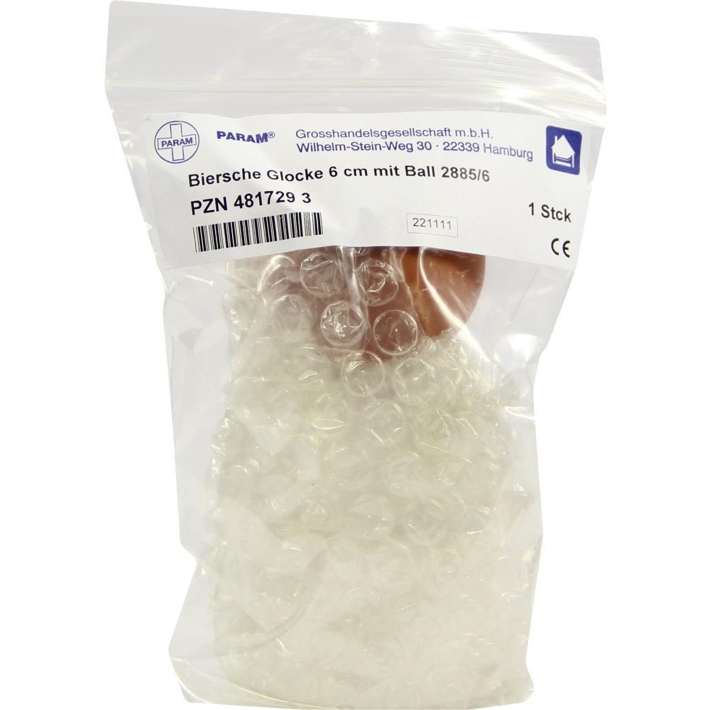 Eine durchsichtige Plastiktüte enthält eine Biersche Glocke mit Ball.